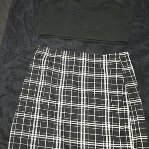 SHEIN Black and White Plaid Skirt Set